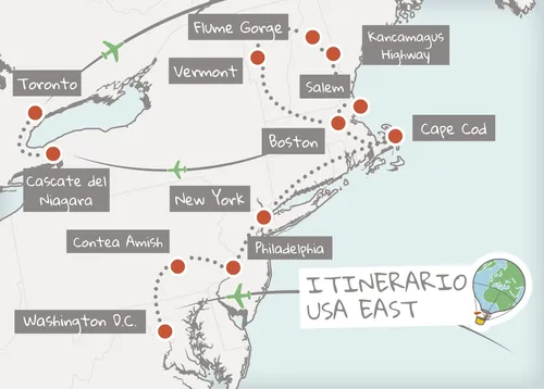 Mappa Itinerario USA East coast foliage 2026